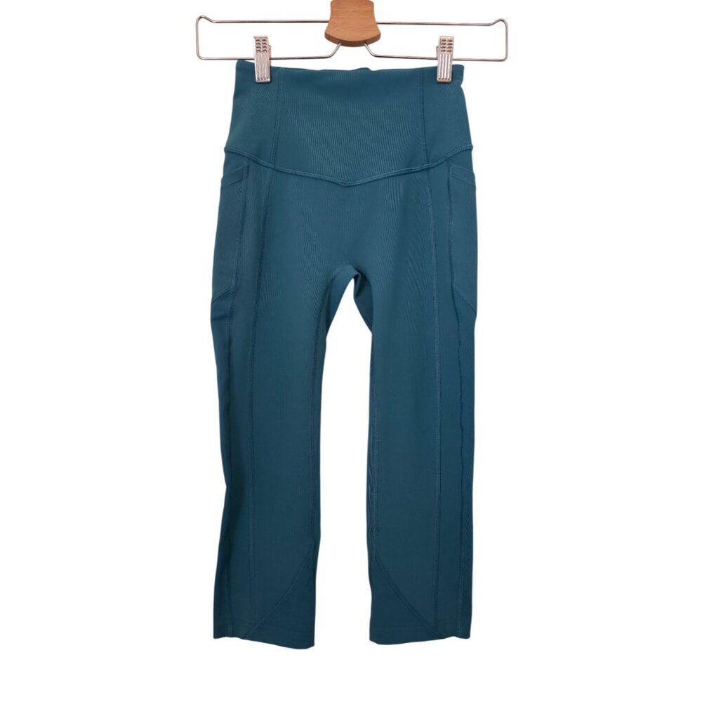 Lululemon All The Right Places Crop II Teal Athletic Leggings Women's Sz 2